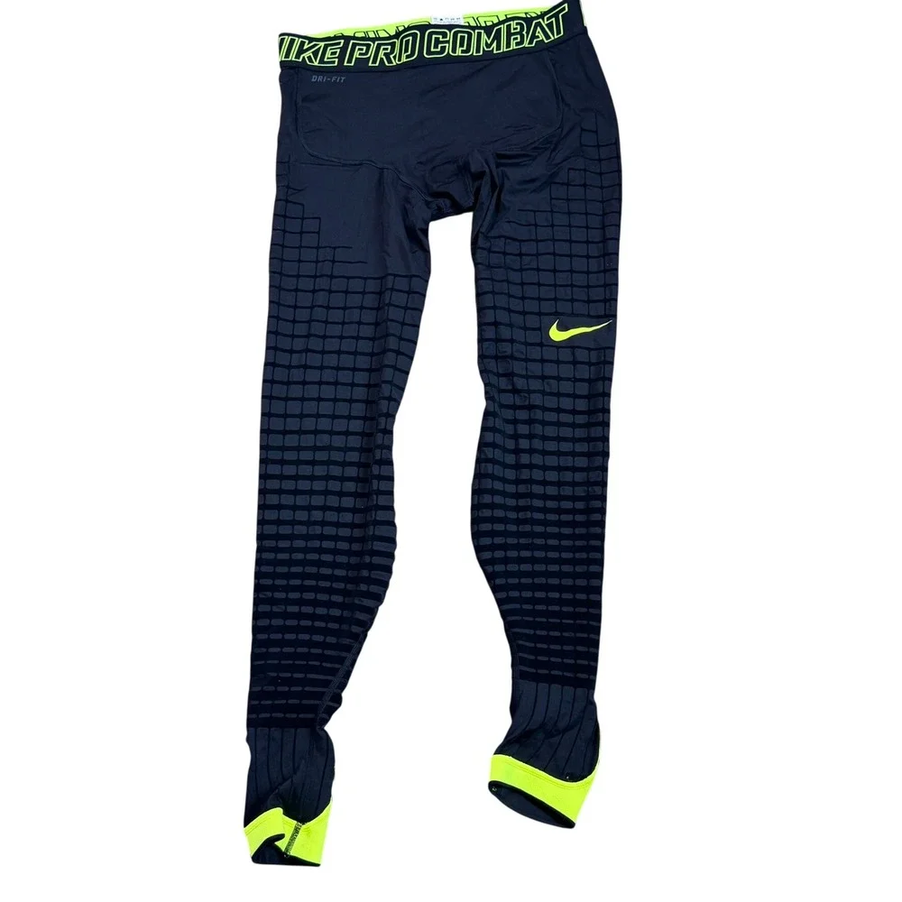 NIKE Men's XXL Black Neon Green Pro Combat Hyper Recovery Tights‎ Compression